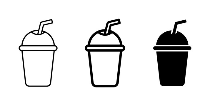 Beverage Icons, Drink Cups with Straws, Smoothie and Takeaway Drink Vector Graphics