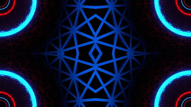 Red and Blue Neon Light Grate Kaleidoscope Background VJ Loop in 4K