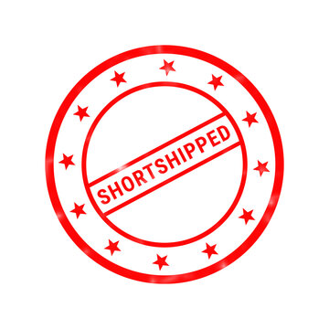 Red shortshipped rubber stamp icon, circular shipping alert seal, delivery error and logistics warning stamp on white background