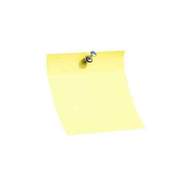 Yellow sticky note with silver pin attached for reminders and important messages.