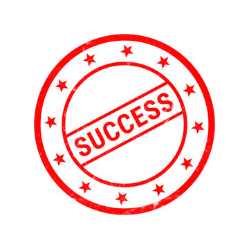Red success rubber stamp icon, circular grunge seal with stars, business achievement and approval concept