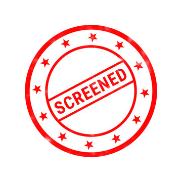 Red screened rubber stamp on white background, circular approved verification seal, business quality control icon