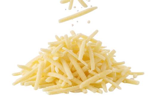 Shredded cheese pieces falling isolated on transparent background