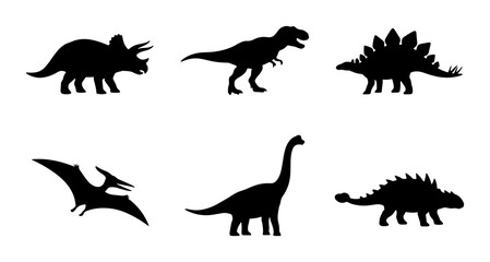 Dinosaur Silhouettes Collection: Prehistoric Reptile Icons, Jurassic Era Vector Graphics © Kabita