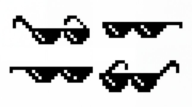 Four different pixel style sunglasses isolated on a white background, for web black
