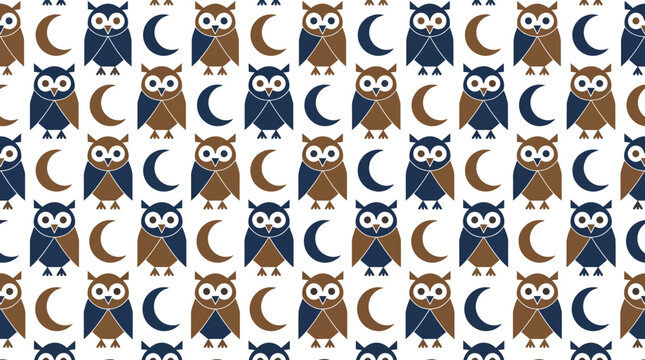 Cute cartoon night owls and crescent moons seamless pattern background
