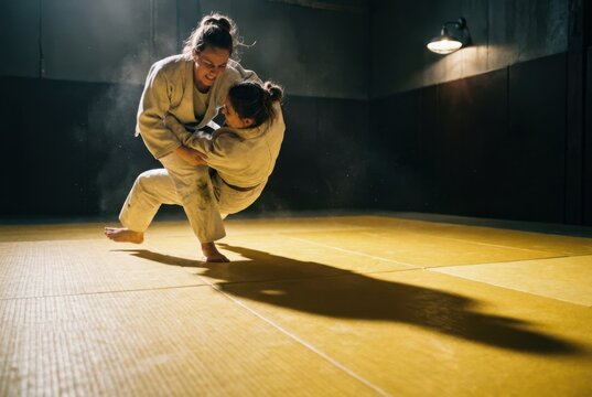 Grappling Training on Tatami in a Martial Arts Dojo
