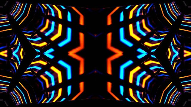 Orange and Blue Hexagonal Neon Mirrored Kaleidoscope Background VJ Loop in 4K