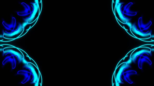 Blue and Cyan Neon Exciting Mandala Corners Background VJ Loop in 4K