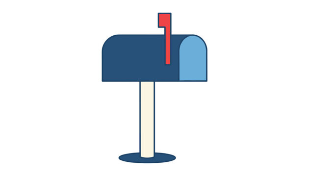 Vector illustration of a classic blue metal mailbox on a post with a red signal flag raised, representing postal mail and communication.