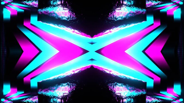 Cyan and Pink Neon Ceiling Kaleidoscope Background VJ Loop in 4K