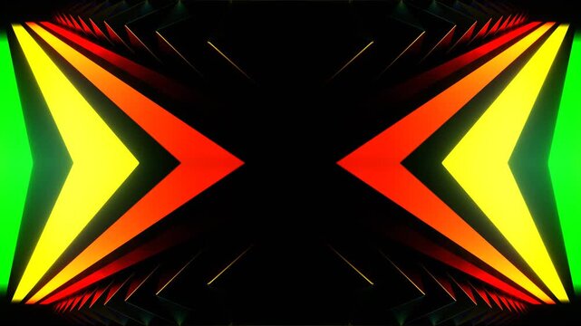 Red and Yellow and Green Neon Line Spike Kaleidoscope Background VJ Loop in 4K