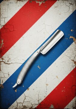 Classic red, white, and blue diagonal stripes flow across a weathered, textured surface, creating a timeless barber shop inspired backdrop, rough, illustration, salon