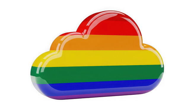 Pixel art cloud icon with vibrant rainbow colors isolated on transparent background