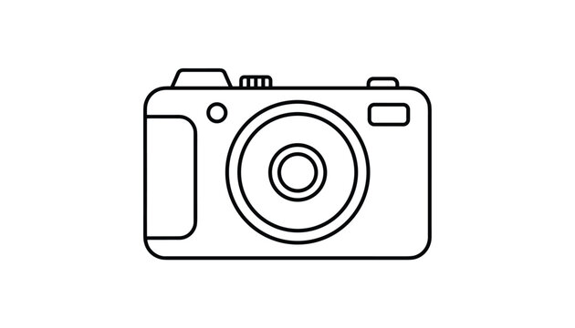 Thin black line icon of a digital compact camera, representing photography, hobbies, taking pictures, and media.
