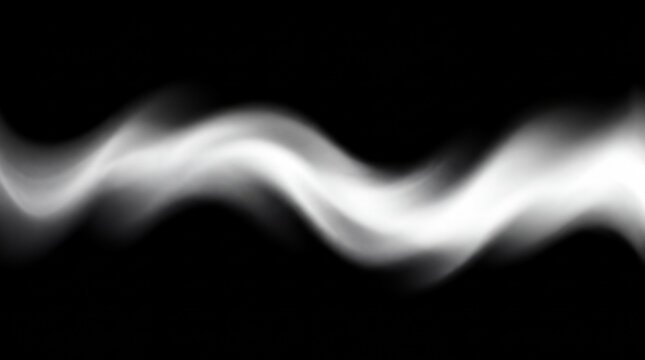 Soft white wavy light beam on a solid black background, for abstract composition