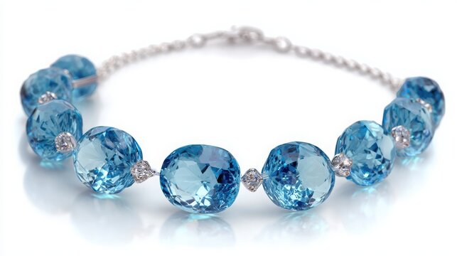 Elegant blue topaz bracelet with diamonds isolated on white background