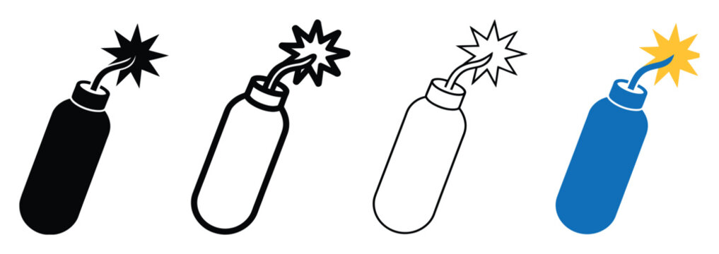 dynamite explosive bomb icon set, multiple solid outline line and flat color styles for danger warning demolition construction and vector illustration