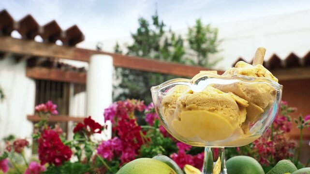 Traditional Peruvian Lucuma Ice Cream Served in Glass Bowl