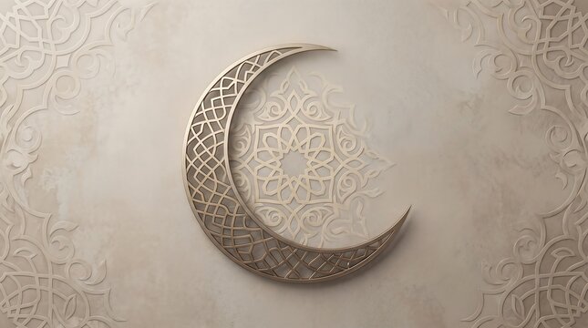 Decorative crescent moon with intricate pattern