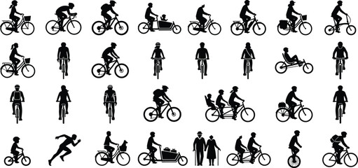 Cyclist Icons Collection Flat Style People Riding Bicycles © Zinnah