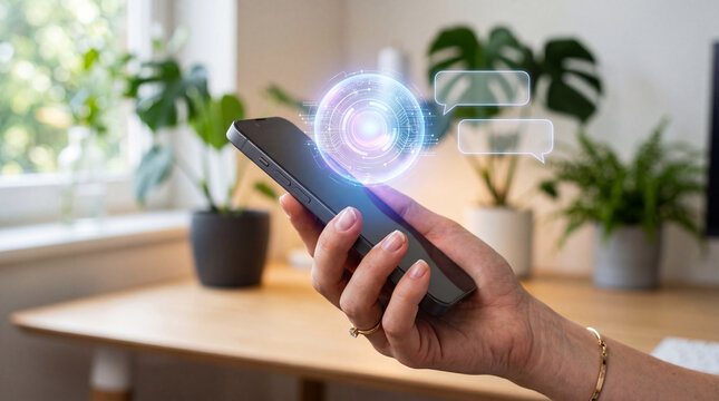 Smartphone hand chat message screen communication digital technology mobile closeup