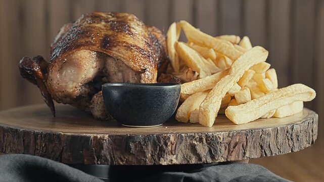Authentic Peruvian Rotisserie Chicken Pollo a la Brasa with Crispy Fries