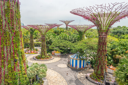 Singapore-February 27, 2026: The iconic Gardens by the Bay urban botanical park featuring artificial supertree ecosystems.