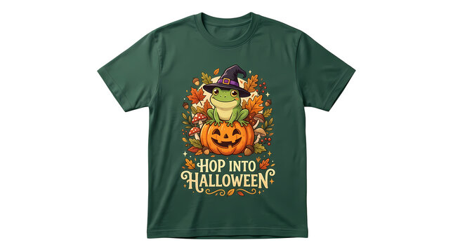 Cute frog sitting on pumpkin wearing witch hat happy halloween frog and pumpkin.