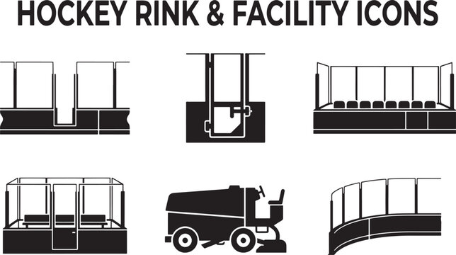 Hockey Rink and Ice Arena Facility Icons Silhouette Collection