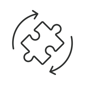 Solution rotation and continuous improvement icon in line design. Solution, rotation, update, refresh, cycle, process, puzzle on white background vector. Solution rotation and continuous improvement e