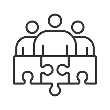 Team integration and unity icon in line design. Team integration, unity, collaboration, puzzle, people, group, foundation on white background vector. Team integration and unity editable stroke icon.