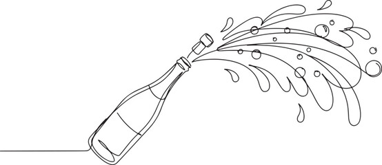 bottle of Champagne explosion one line art Editable stroke © Hasho 