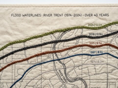 Embroidered Flood Map of River Trent Water Levels