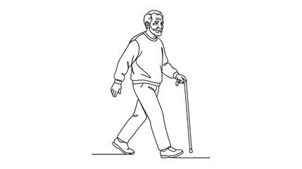 Obraz premium Elderly Man Walking Senior Lifestyle Continuous Line Art Vector Illustration
