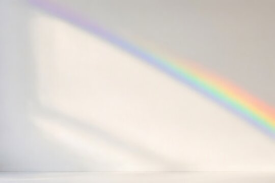 A vibrant rainbow spectrum shines across a clean white wall, creating a beautiful play of light and shadow.