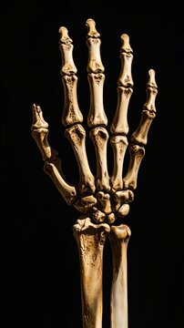 Human Skeleton Hand and Wrist Anatomy Model on Black Background