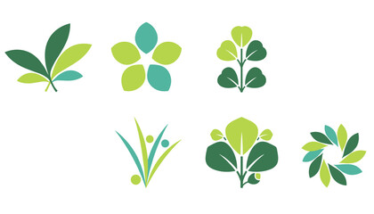 Fototapeta premium Collection of six abstract green leaf logo designs using various geometric shapes to represent nature, health, and environment.
