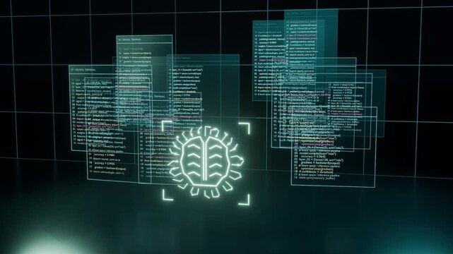 AI education code programming tech bg seamless looped animation 4k