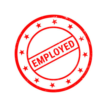 Red employed rubber stamp, circular grunge business seal with stars, hiring and recruitment concept mark