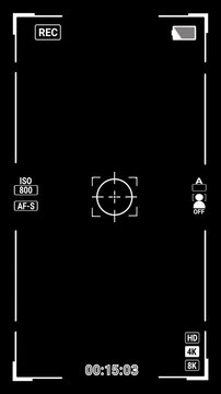 Vertical simple digital camera viewfinder overlay on black background. 4K Video