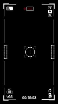 Vertical simple camera viewfinder recording interface HUD. 4K Video