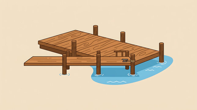 Wooden dock extending into blue water