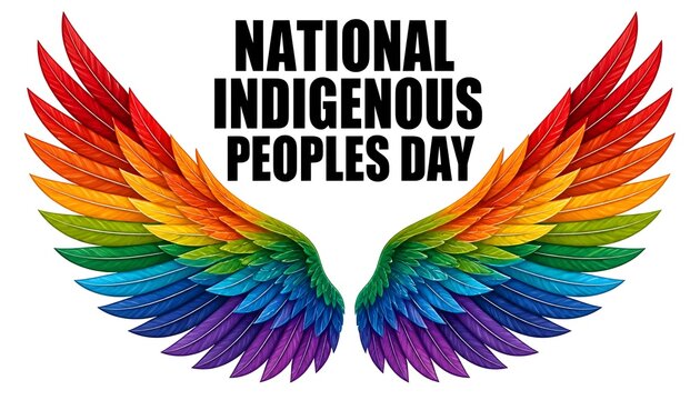 National Indigenous Peoples Day graphic with colorful rainbow wings
