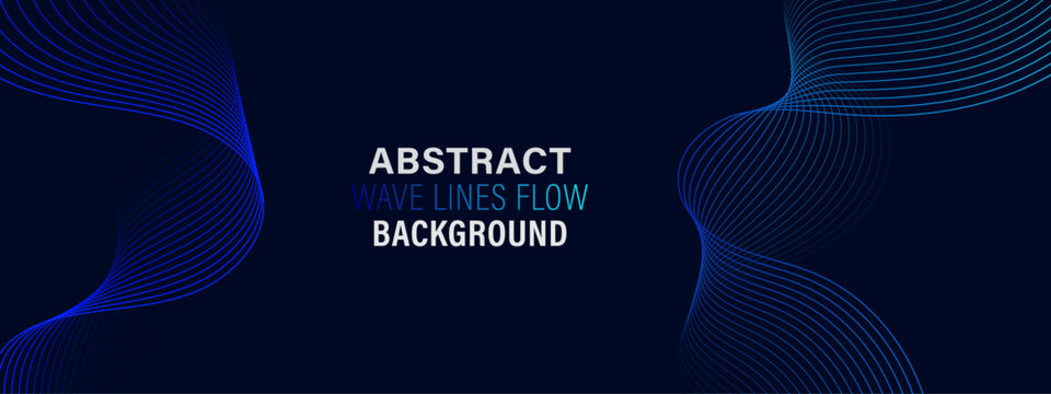 Abstract Dark Blue Wave Lines Flow Background with Glowing Neon Cyan Vector Particles and Modern Cyber Technology Mesh for Presentation, Banner, Header, and Website Backdrop Design