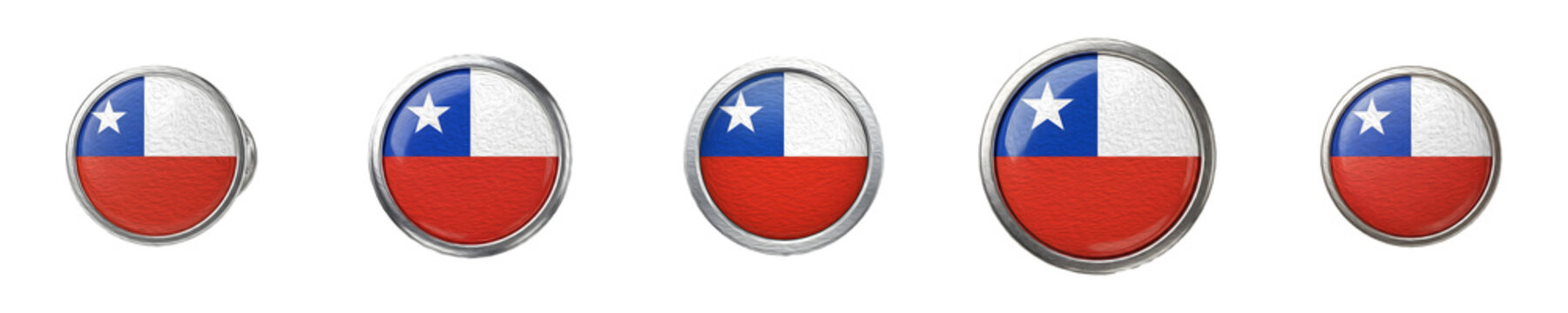 Glossy Round Chile Flag Badge Buttons Set Isolated on White Background