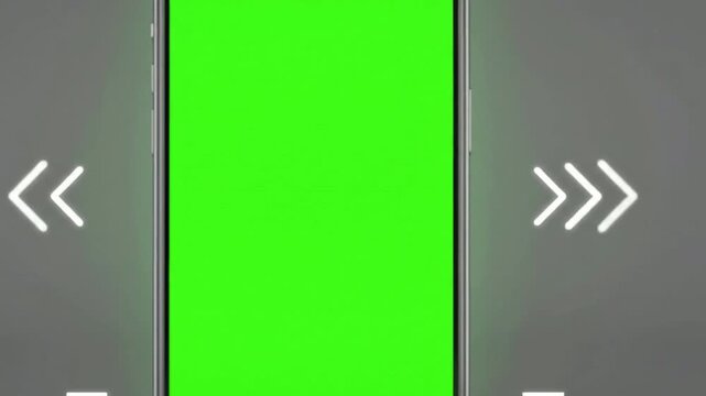 Smartphone with green screen and ui motion overlay for app presentation and mobile marketing chroma key