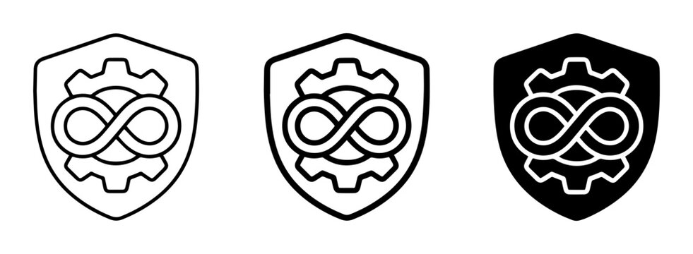 DevOps Security Icons, Continuous Integration Workflow, Shield Gear Infinity Symbol Vector