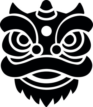 Lion dance mask silhouette icon for Lunar New Year, Chinese New Year, spring festival celebrations and traditional Asian holiday design