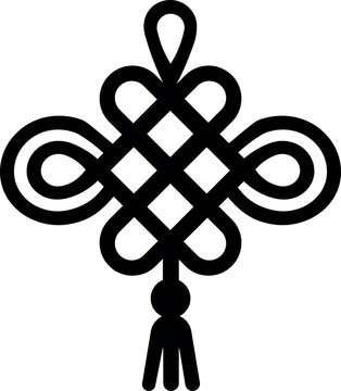 Chinese knot ornament silhouette icon for Lunar New Year decoration, good luck, prosperity, traditional Asian symbolism and festive holiday design
